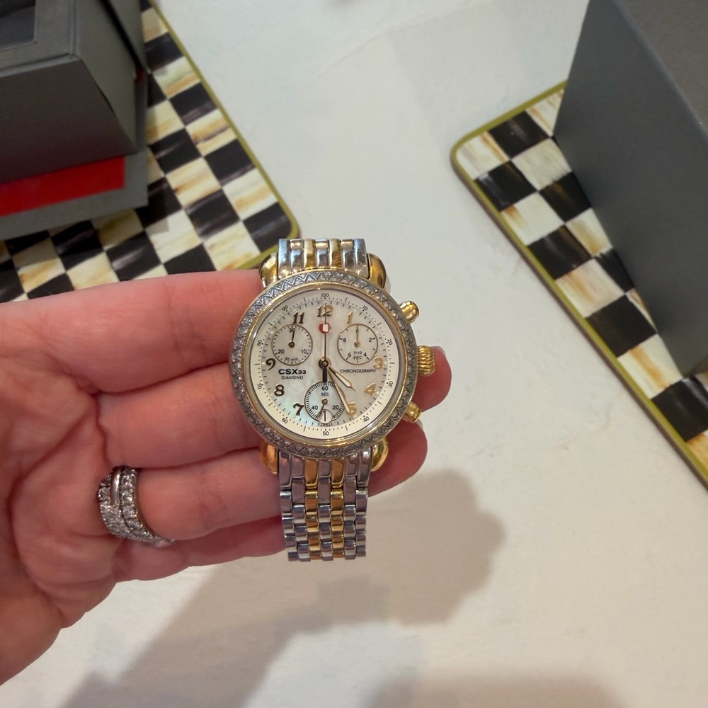 Michele CSX Diamond 18K Gold/ Silver Bracelet Watch - Picture 2 of 12